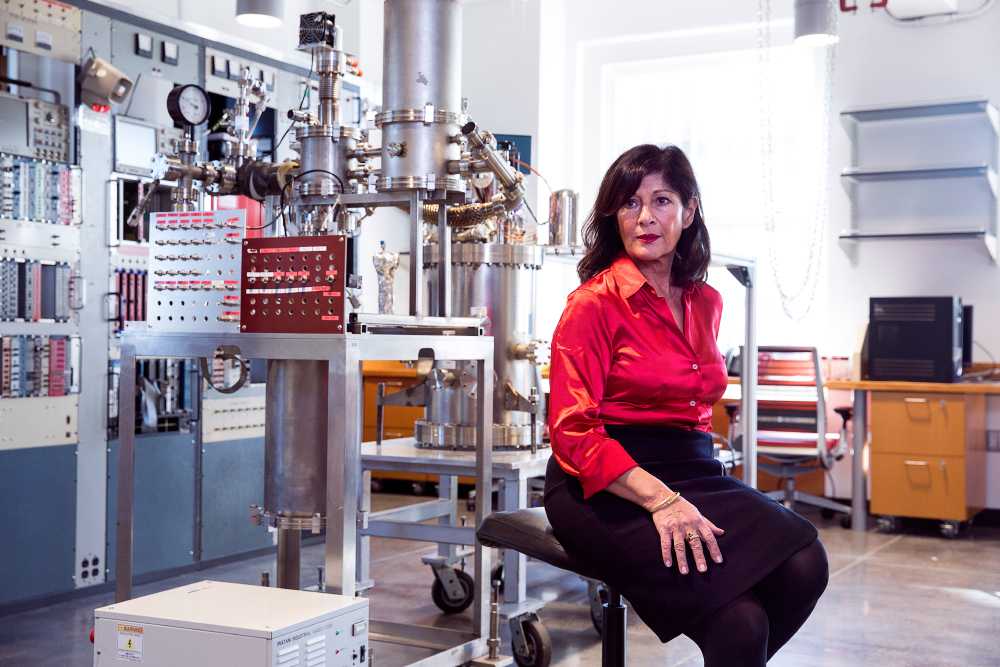 Elena Aprile in her lab at Columbia University.