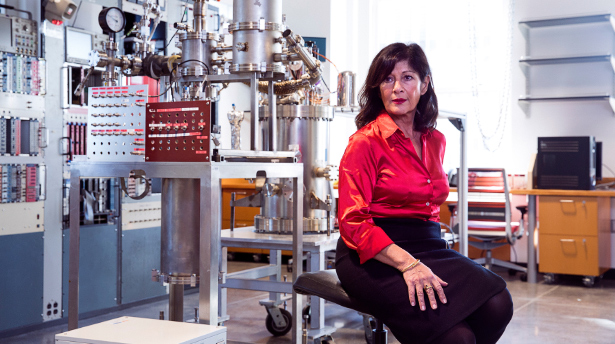 Elena Aprile in her lab at Columbia University.