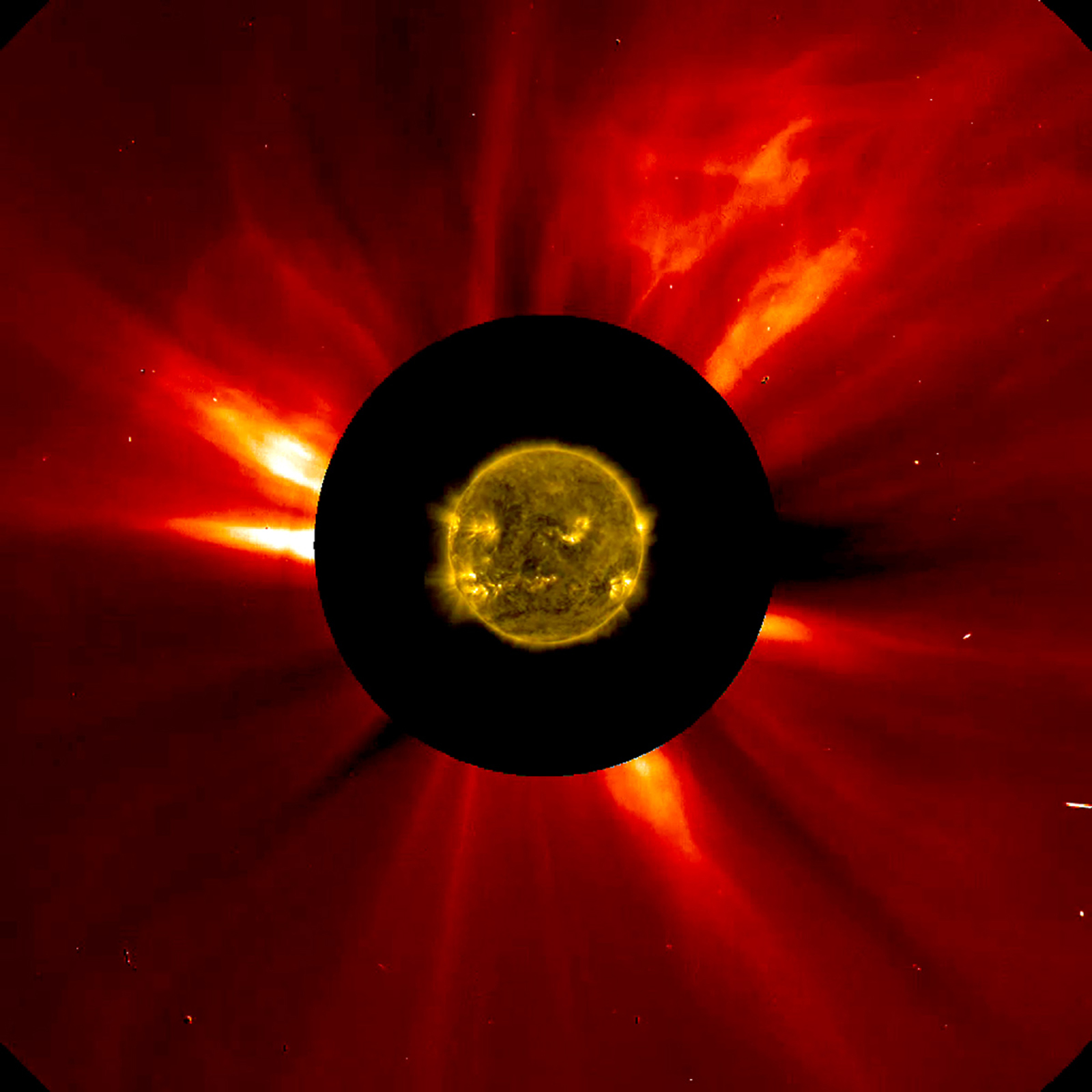 the area blocked out by the coronagraph of the Solar and Heliospheric Observatory (SOHO)