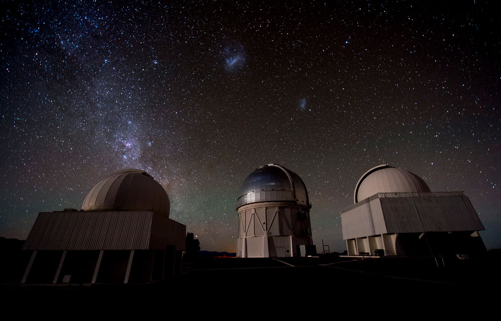 A long exposure shot of the Dark Energy Camera at night