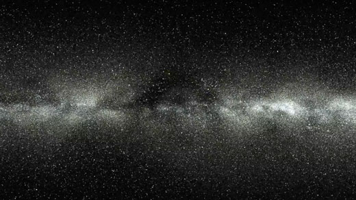 A projection showing how the positions of some 2 million stars measured by the Gaia satellite are expected to evolve in the future.