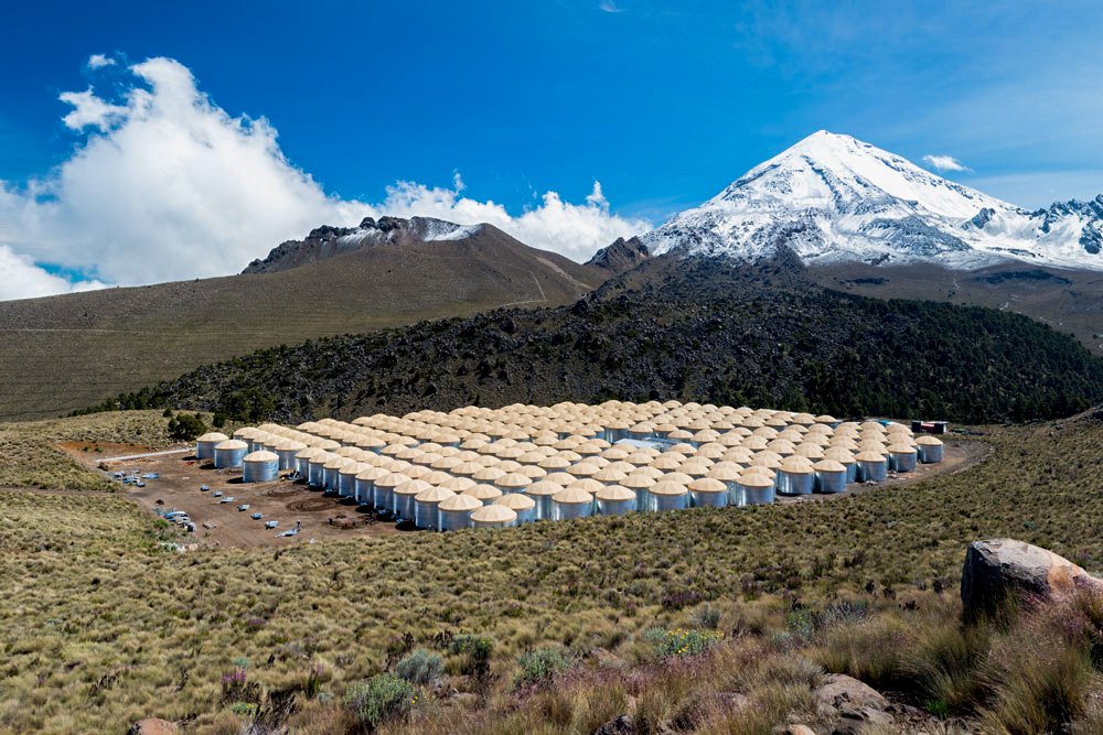 The High-Altitude Water Cherenkov Gamma-Ray Observatory (HAWC) detects high-energy gamma rays and cosmic rays.