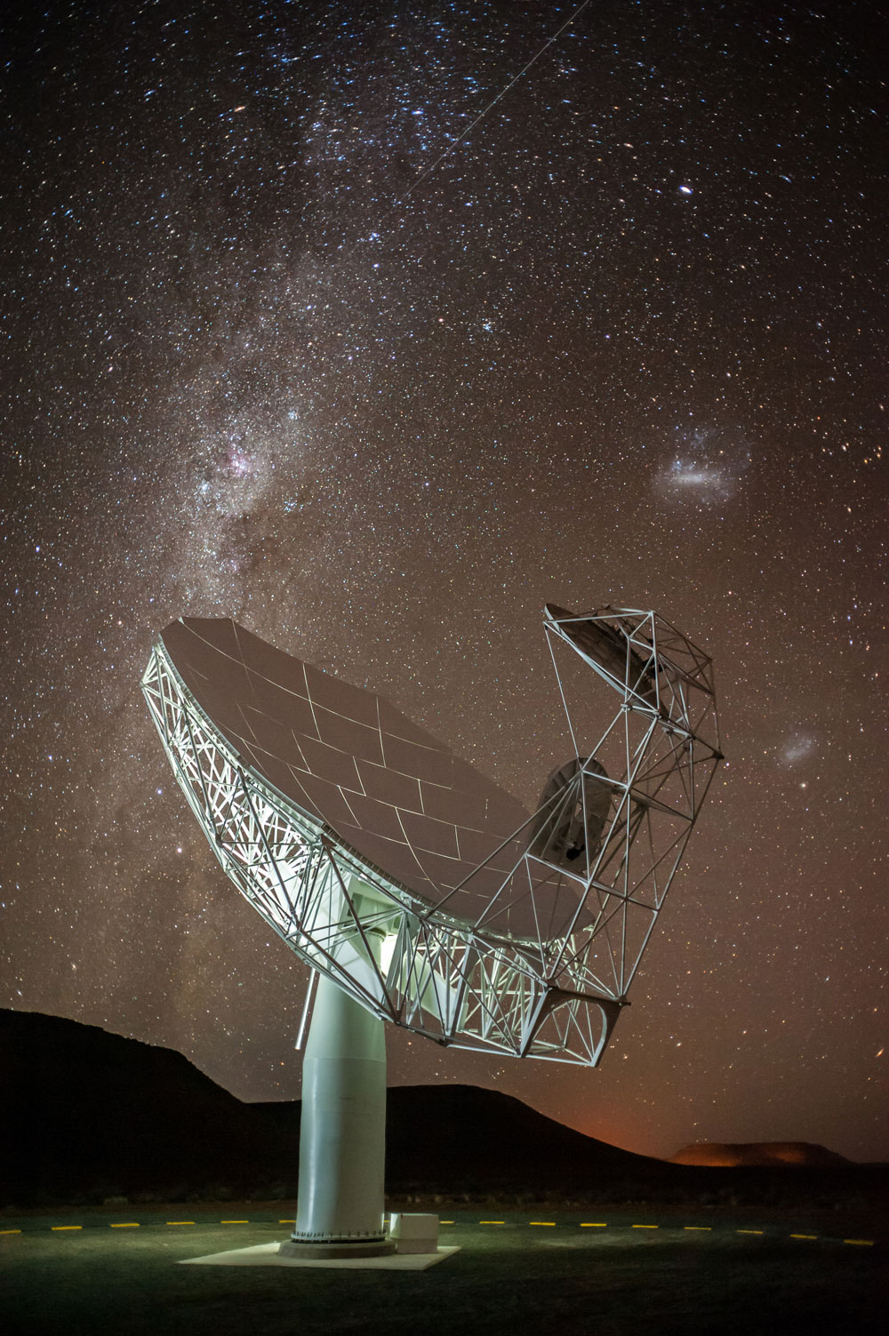 One of the 64 antenna dishes that will make up the MeerKAT telescope in South Africa.