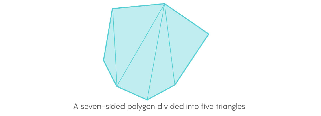 Seven-sided polygon divided into five triangles.