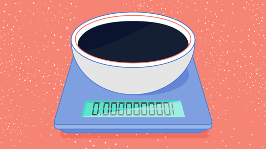 Illustration of a bowl of dark energy on a weighing scale