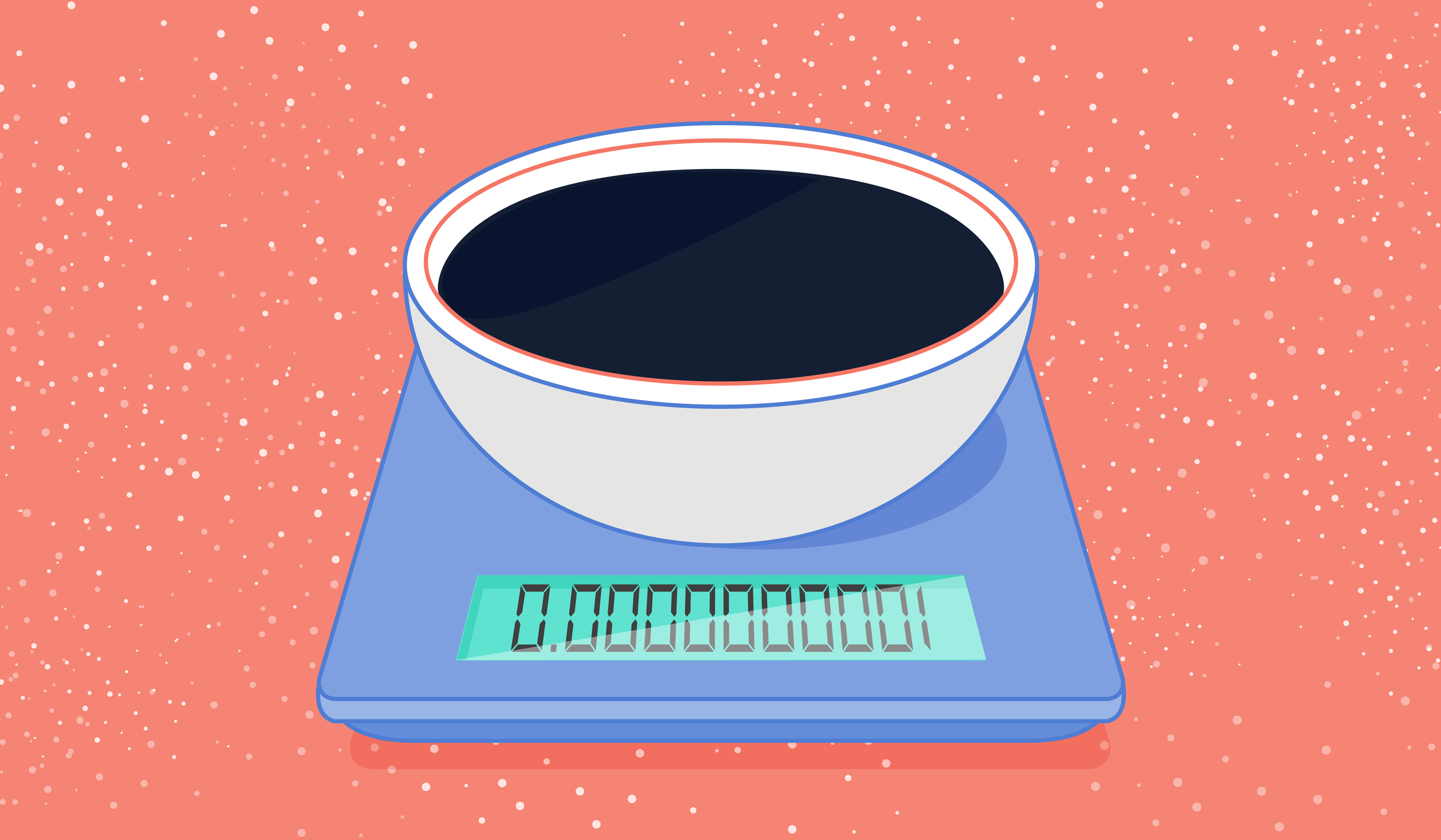 Illustration of a bowl of dark energy on a weighing scale