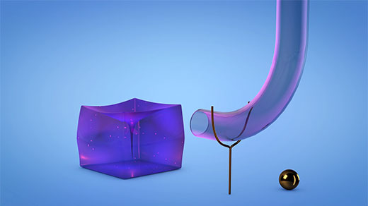 Animated illustration of a black hole in a cube of jelly