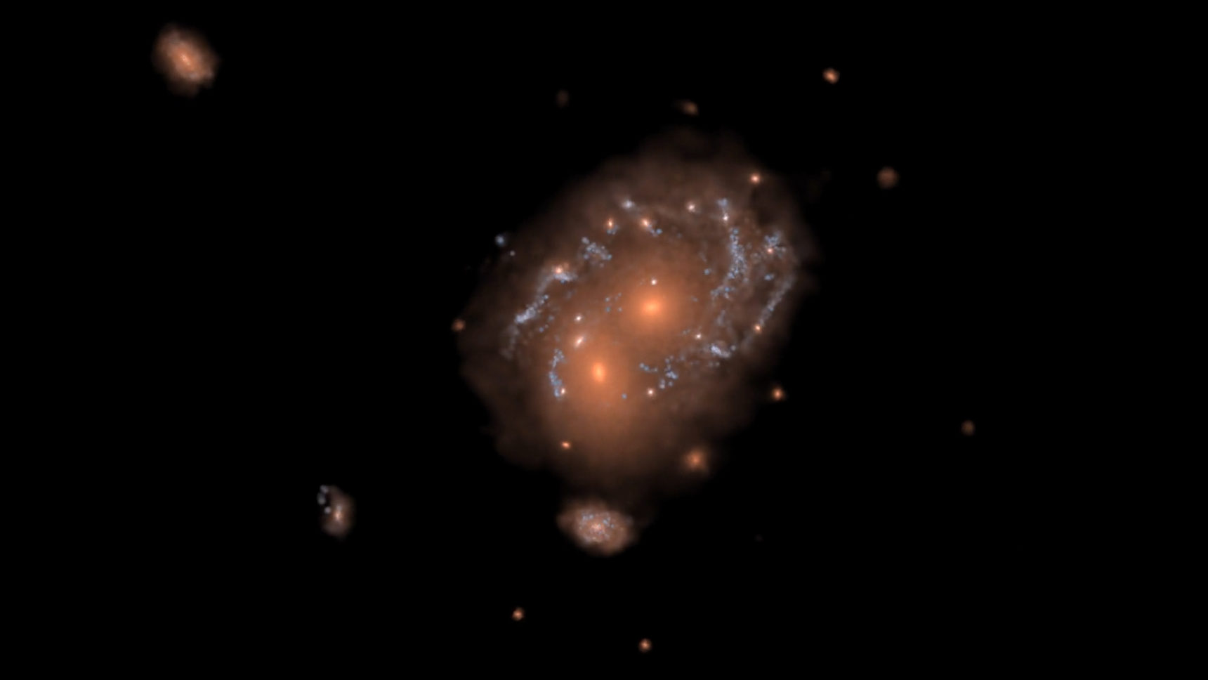 Photo of a video the formation of a massive "late-type", star-forming disk galaxy.