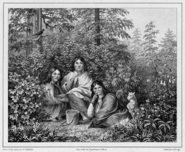 ILLUSTRATION: TLINGIT WOMEN COLLECTING BERRIES