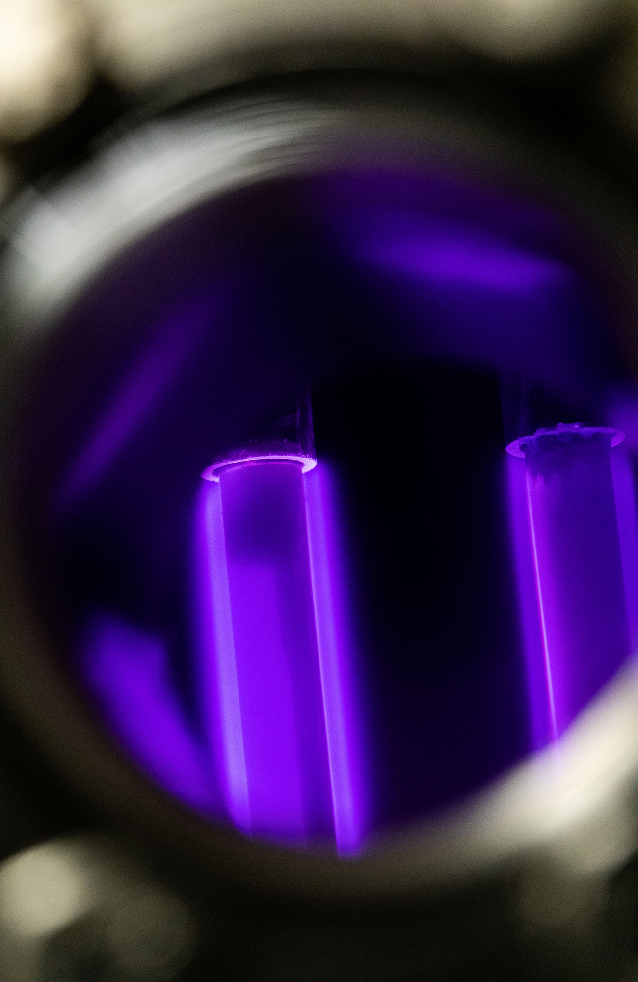 PHOTO: Inside the planetary atmospheric simulation chamber, various gasses get exposed to high-energy plasmas.