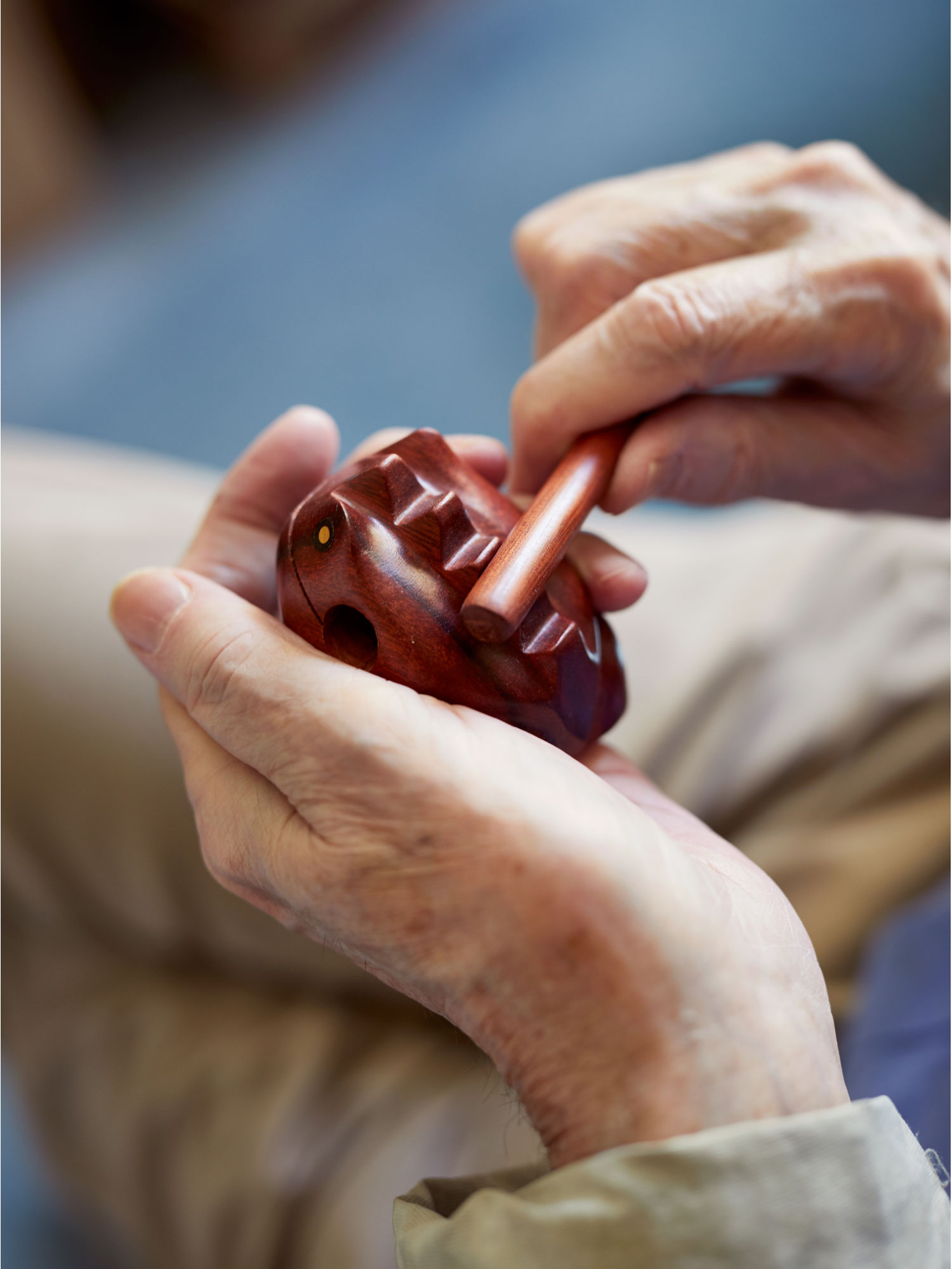 PHOTO: CLOSEUP OF WOODEN FROG TOY