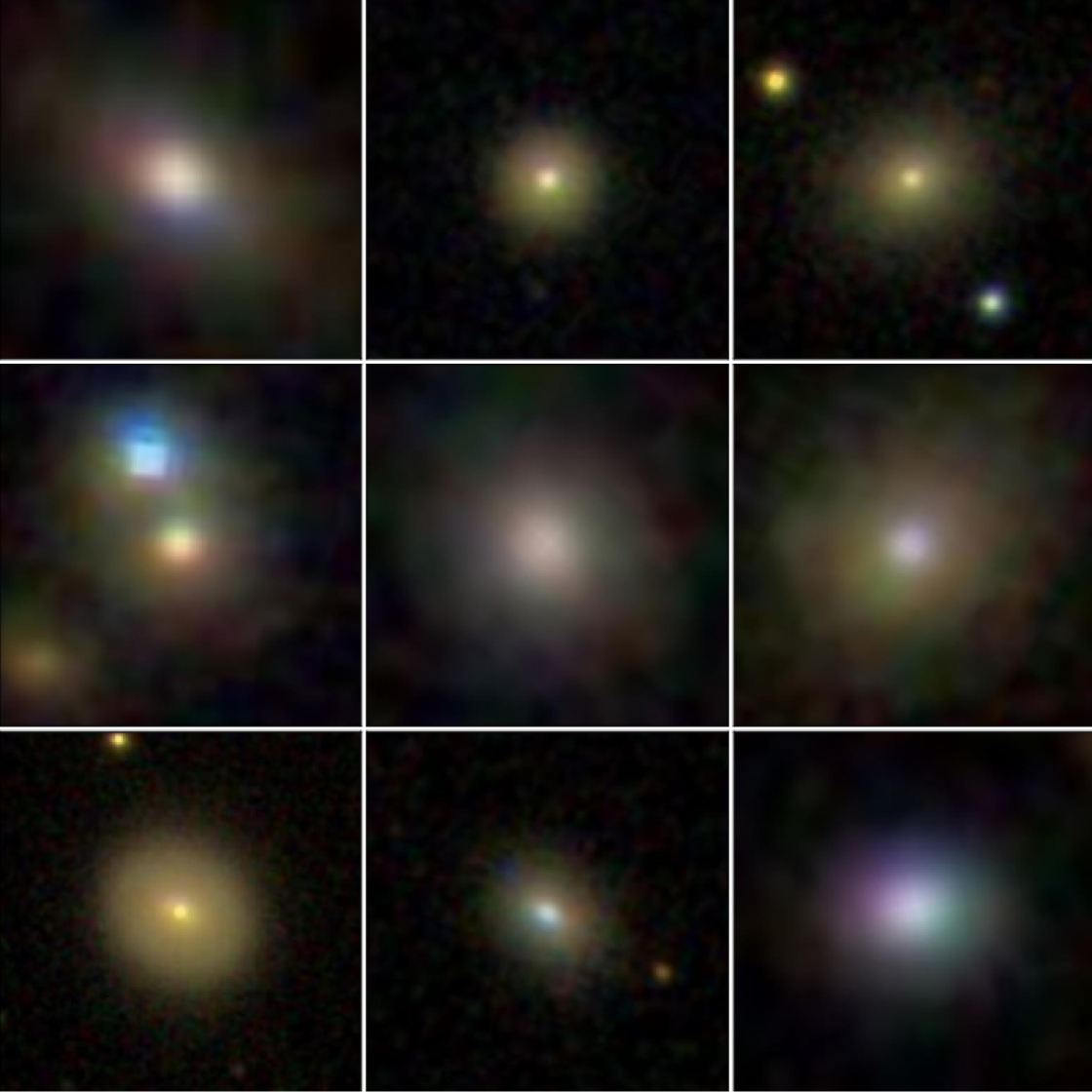 color images of 9 dwarf galaxies with spatially extended outflows