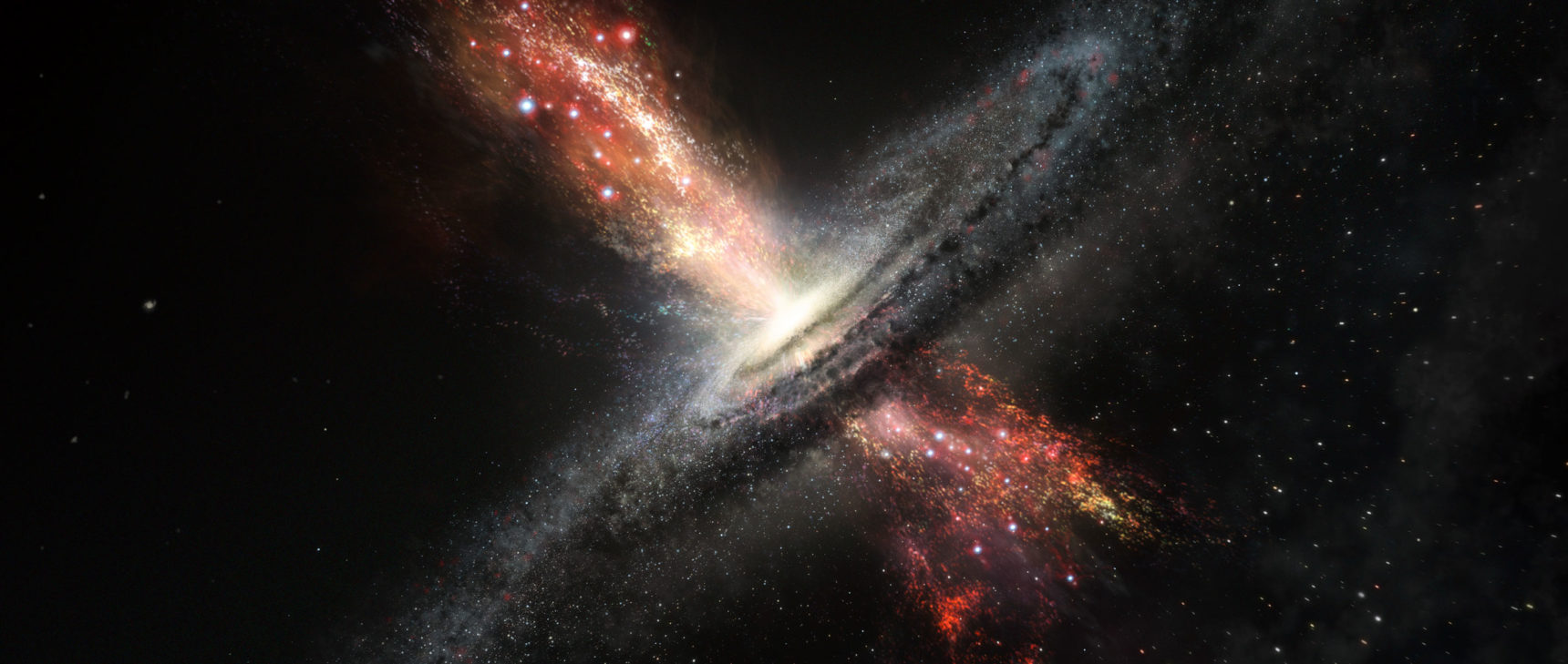 Artists impression of AGN driven outflows from a dwarf galaxy