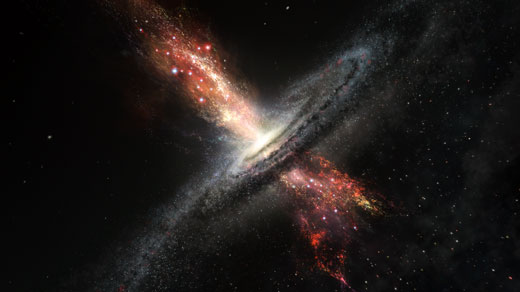 Artists impression of AGN driven outflows from a dwarf galaxy