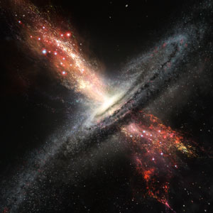 Artists impression of AGN driven outflows from a dwarf galaxy