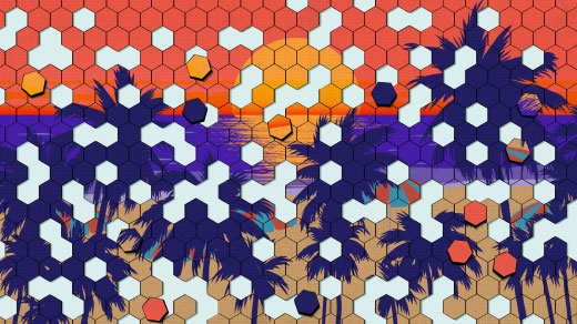 An illustration of a sunset beach scene turned into a puzzle.