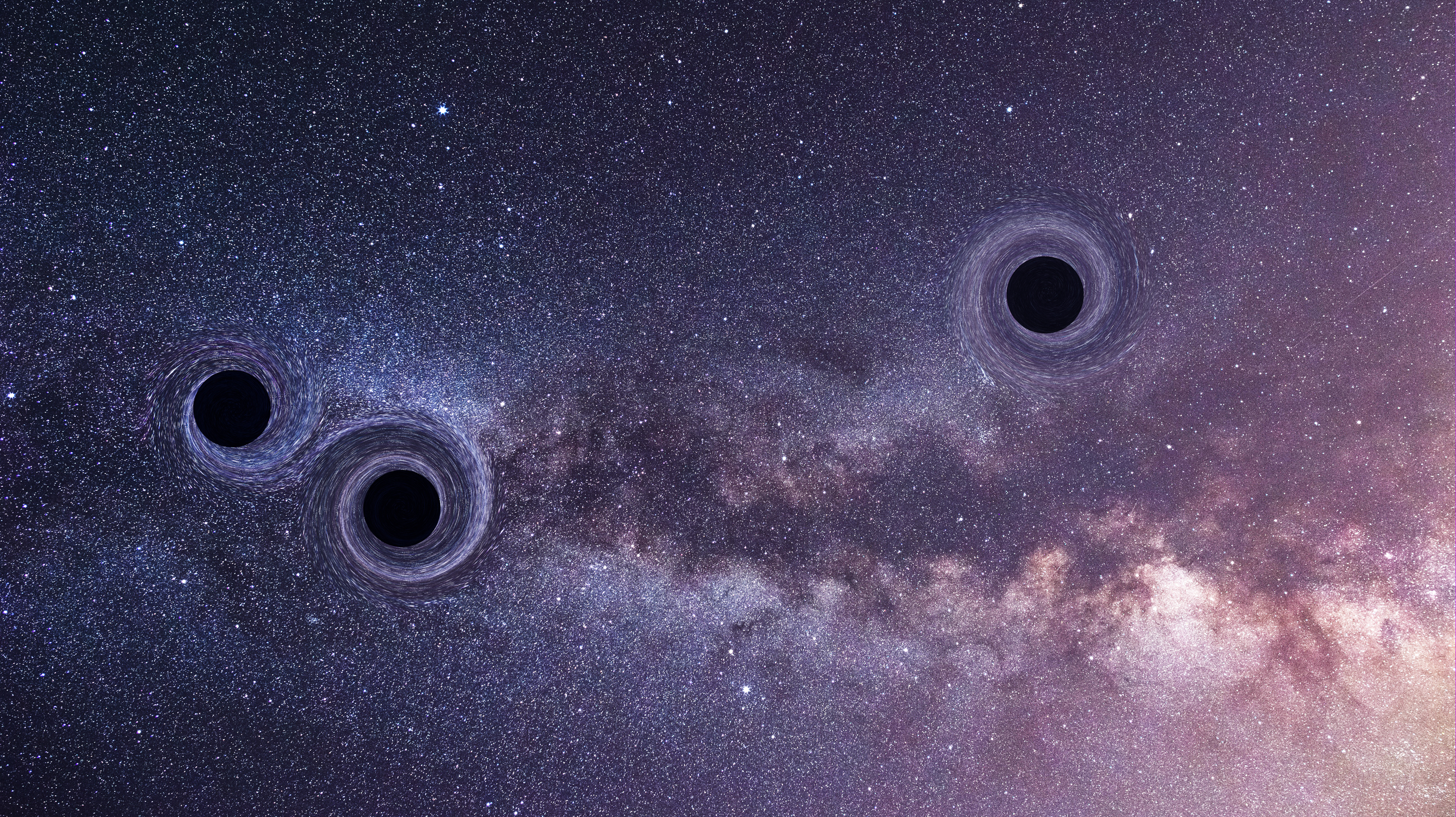 Illustration of three black holes on a starry background