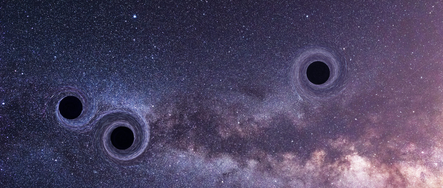 Illustration of three black holes on a starry background