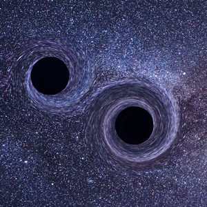 Illustration of three black holes on a starry background