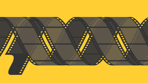 Illustration of two strips of movie film coiled around each other in a double helix.