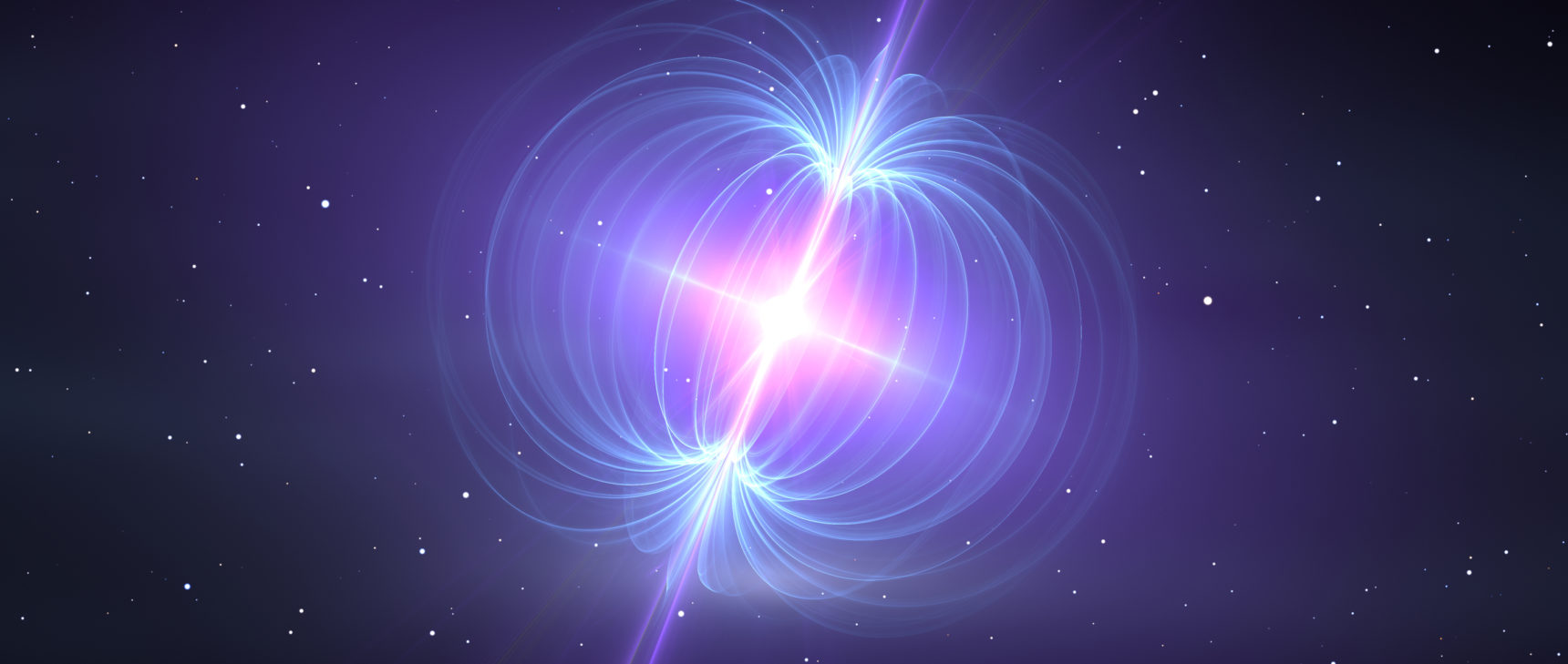 Illustration of a magnetar with blue magnetic field lines.