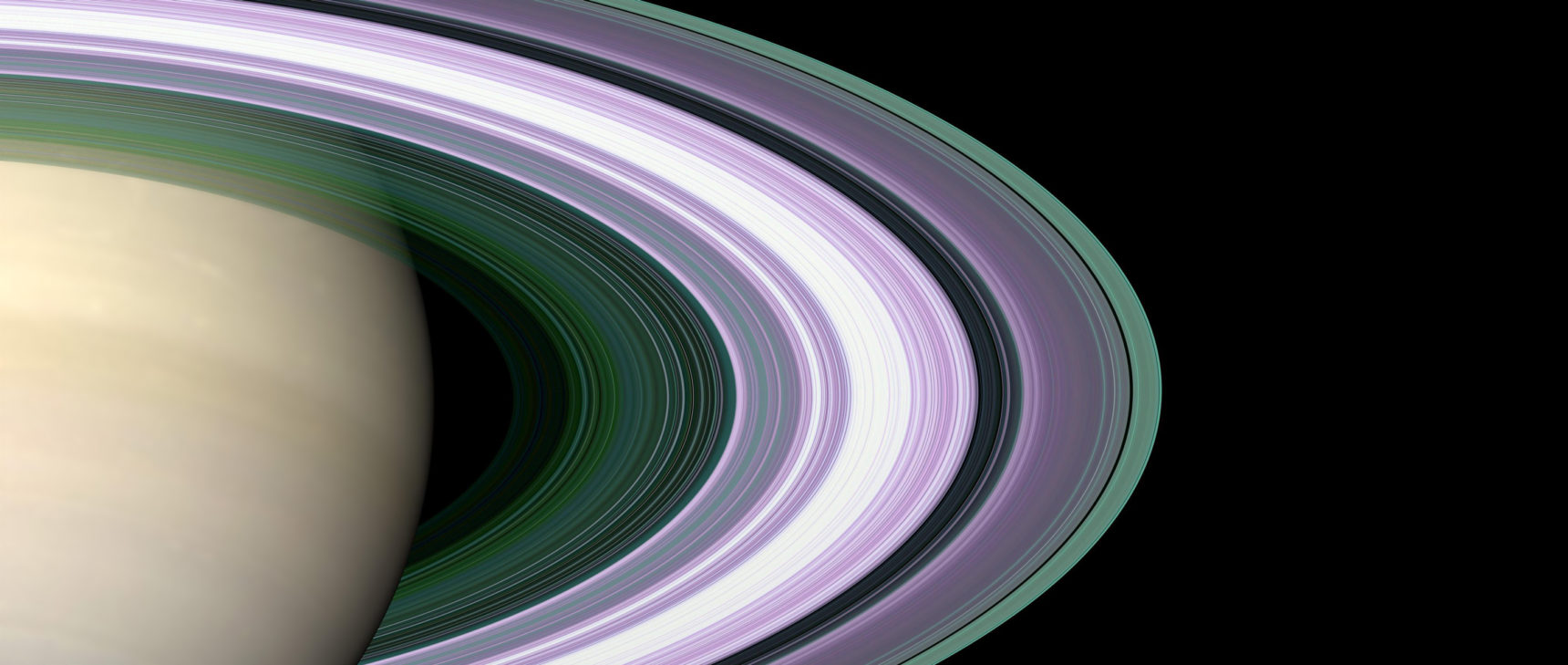 Saturn’s rings colored by particle size.