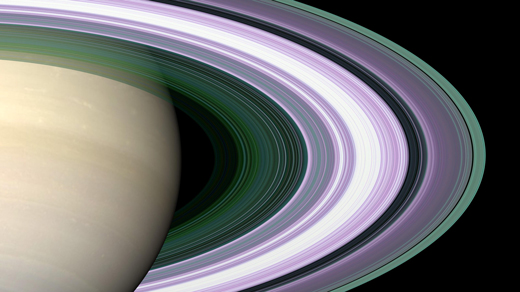 Saturn’s rings colored by particle size.