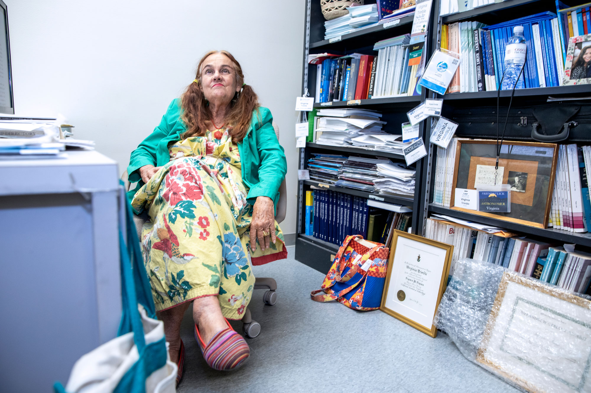 Virginia Trimble sits in her office.