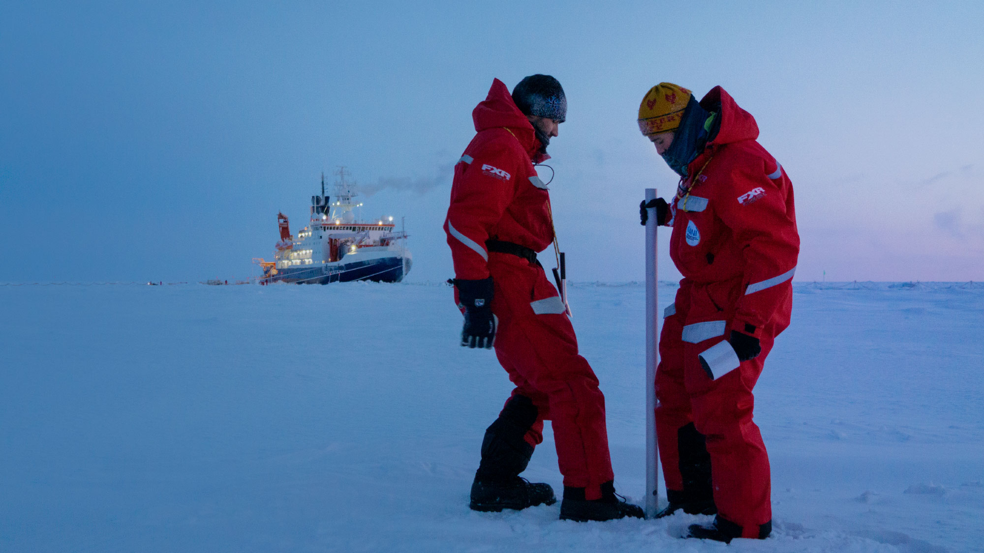 Ian Raphael and David Wagner prepare their laser-scanning site.