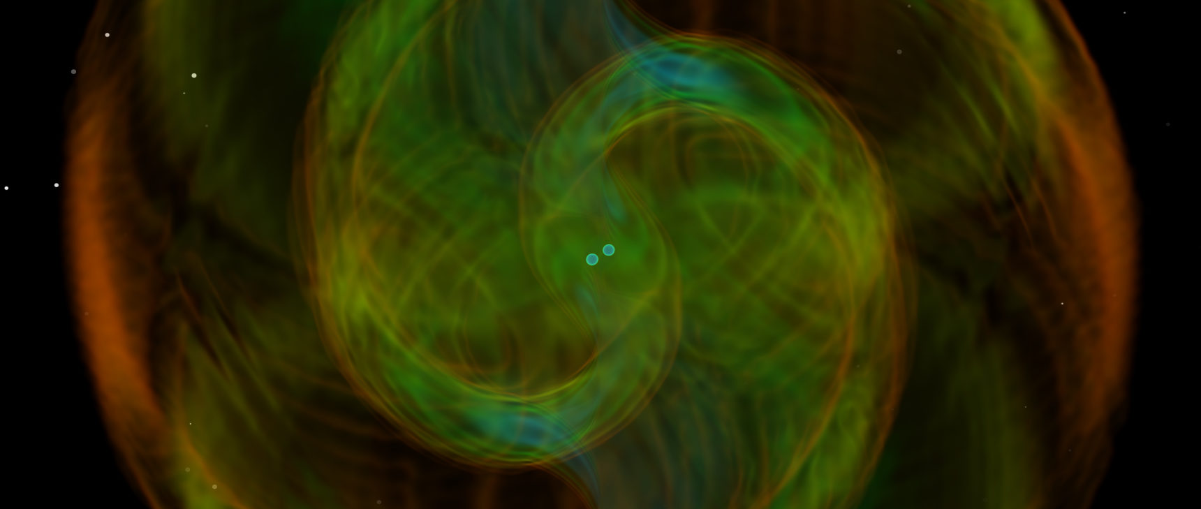 Computer simulation of gravitational waves produced by a binary neutron star merger.