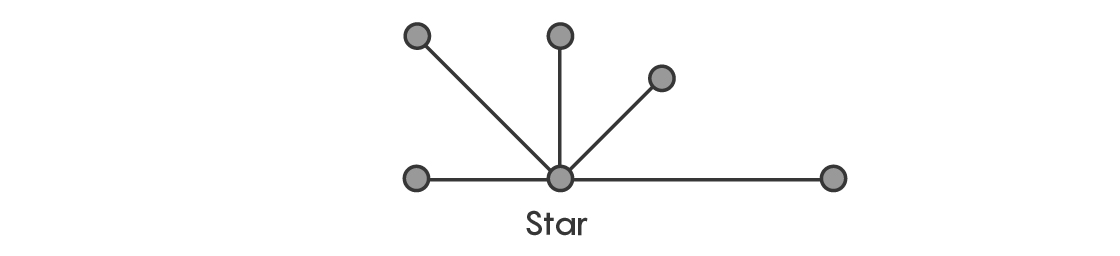 Illustration of a kind of tree known as a star, which includes a central vertex with edges radiating out