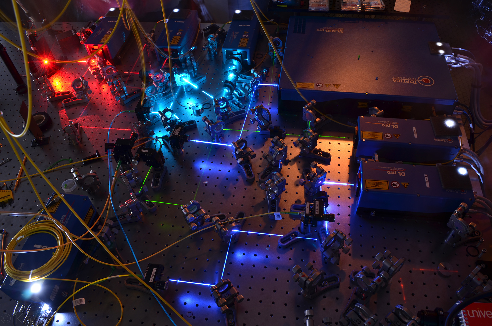 Lasers in a laboratory.