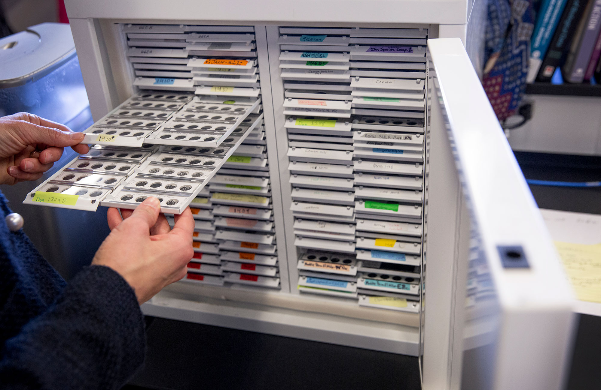 Microfossil slide cabinet.