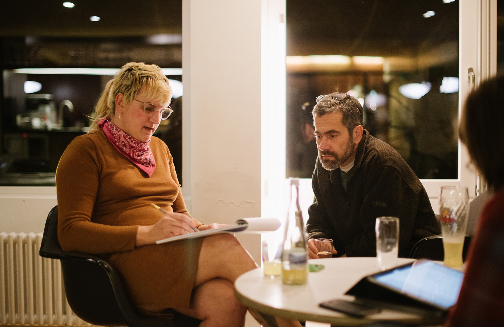 Photo of Autumn Kent and Yair Minksy working through a math problem