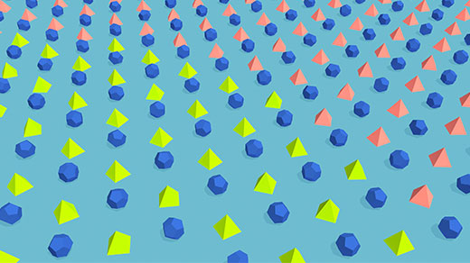 Animated illustration showing vulnerable red shapes become “infected” and turn green, amid immune blue shapes.