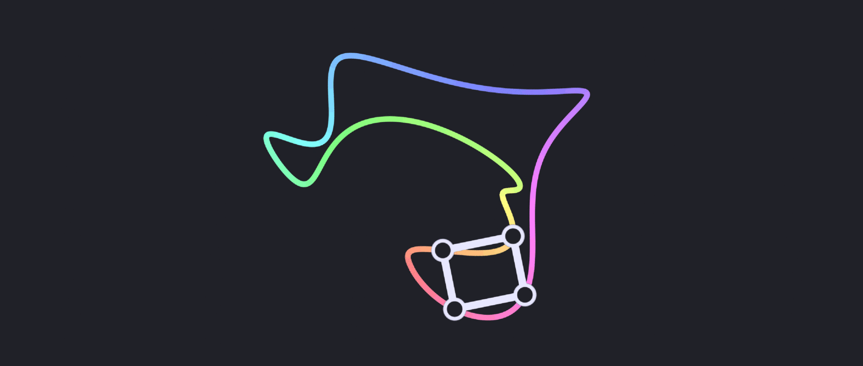 Animation of different rectangles made by connecting four points on a colorful loop.