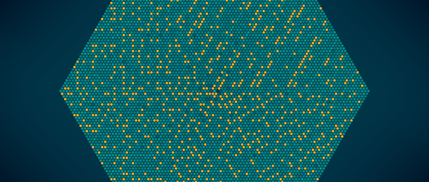 Visualization of the distribution of prime numbers in the shape of colorful dots in a hexagonal pattern