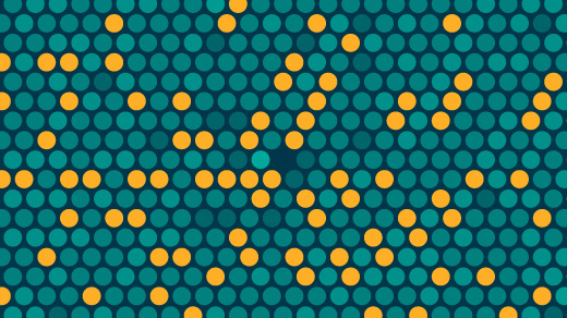 Visualization of the distribution of prime numbers in the shape of colorful dots in a hexagonal pattern