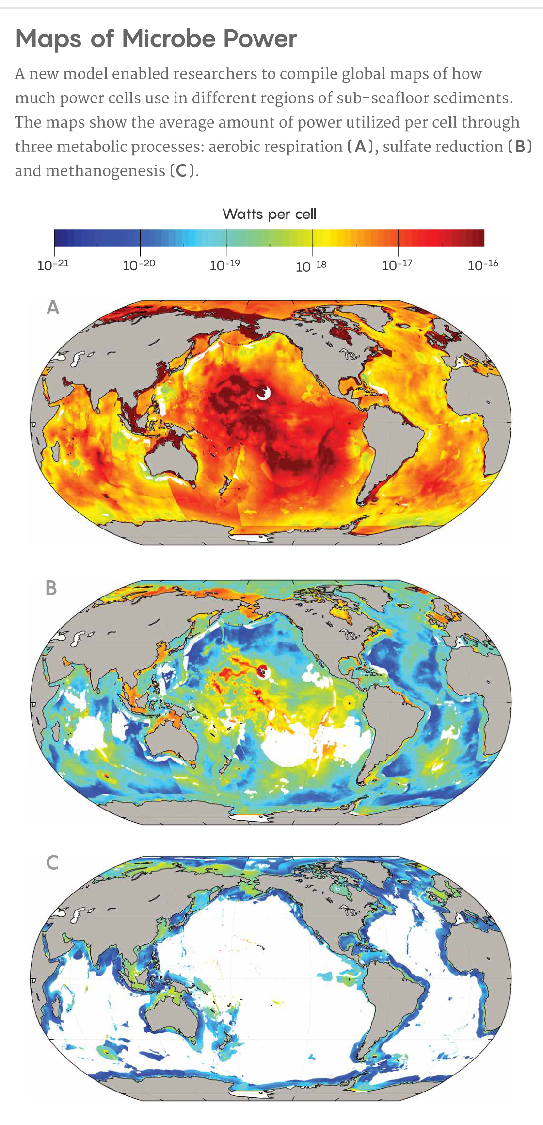 Maps of average power consumption per cell in sub-seafloor sediments.