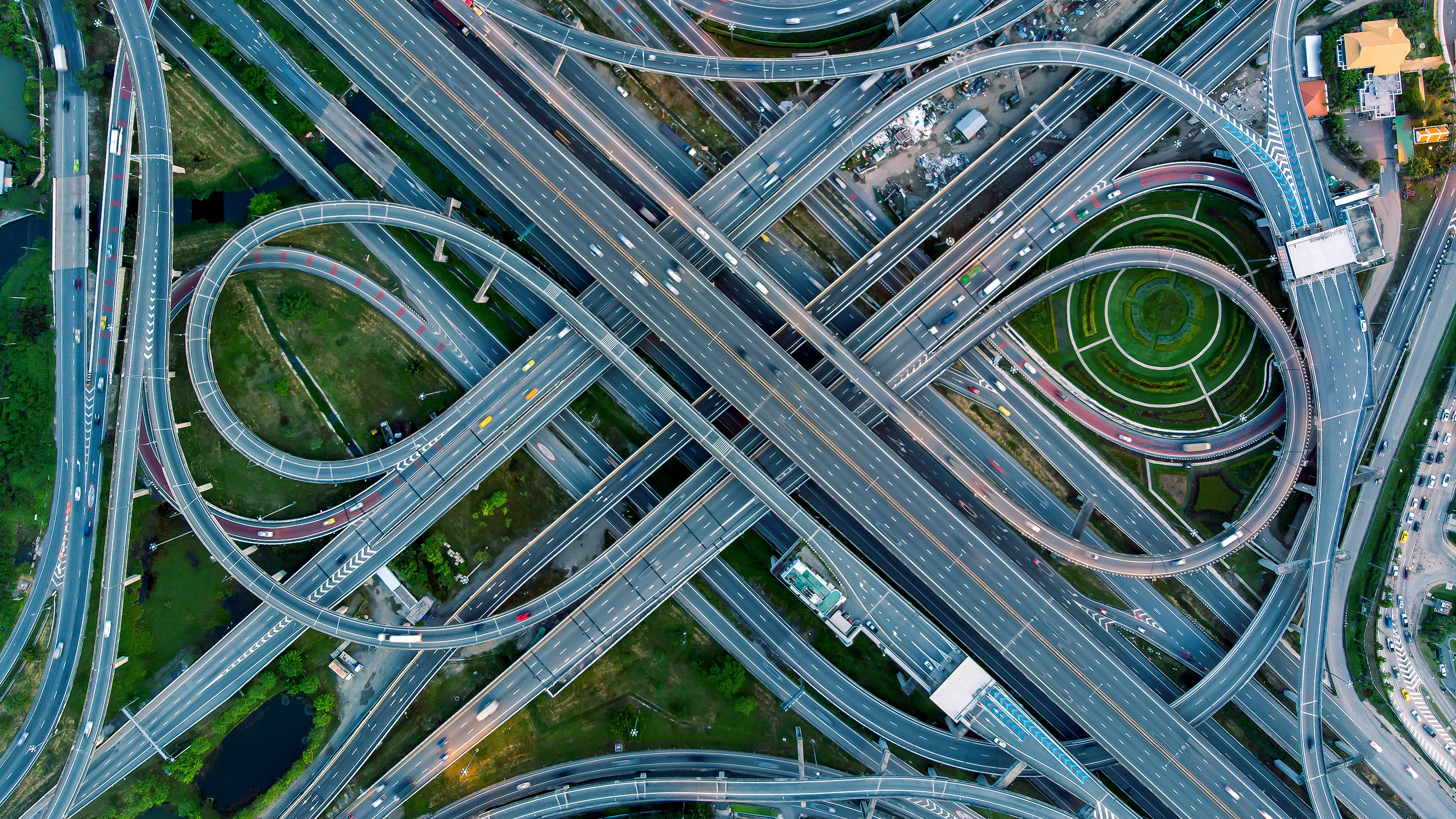 Aerial image of a complicated road network.