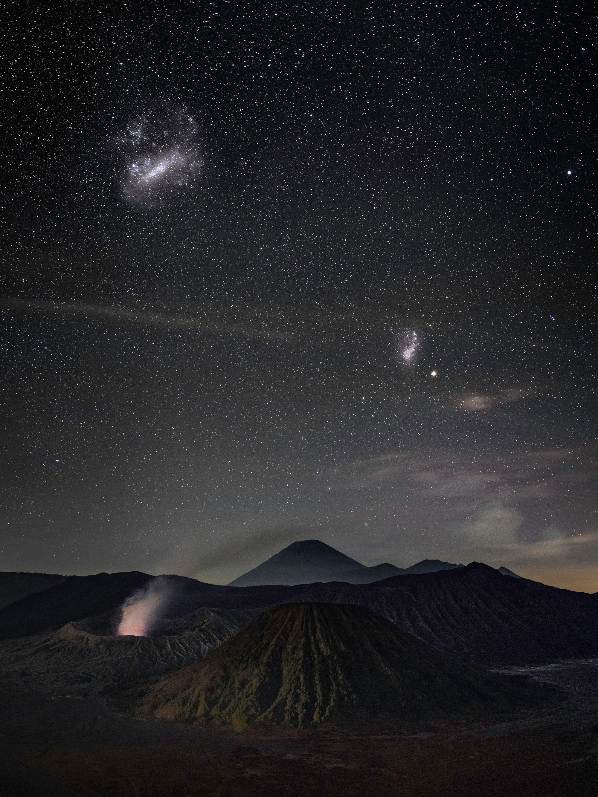 The night sky, featuring the Large and Small Magellanic Clouds