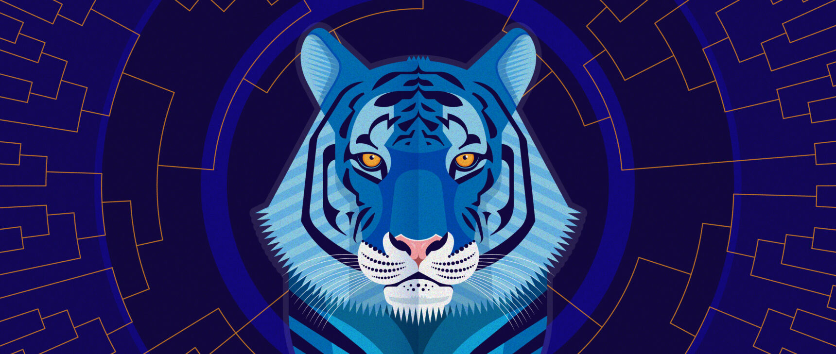 Illustration of a blue tiger.