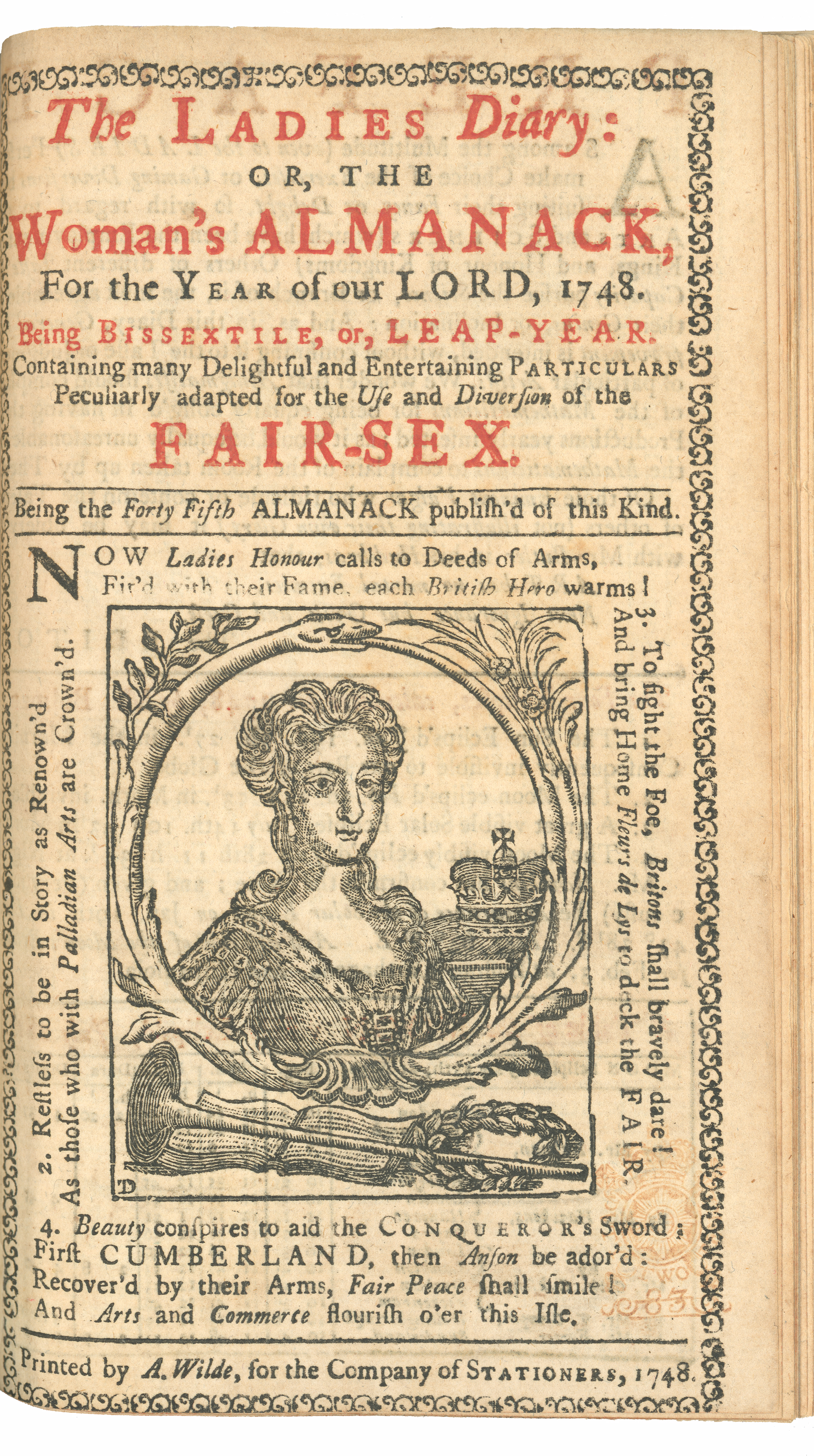 Photo of the cover of the 1748 issue of The Ladies Diary: Or, The Woman’s Almanack