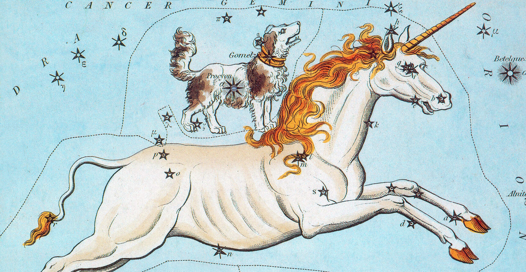 Historical star chart of the constellation Monoceros.