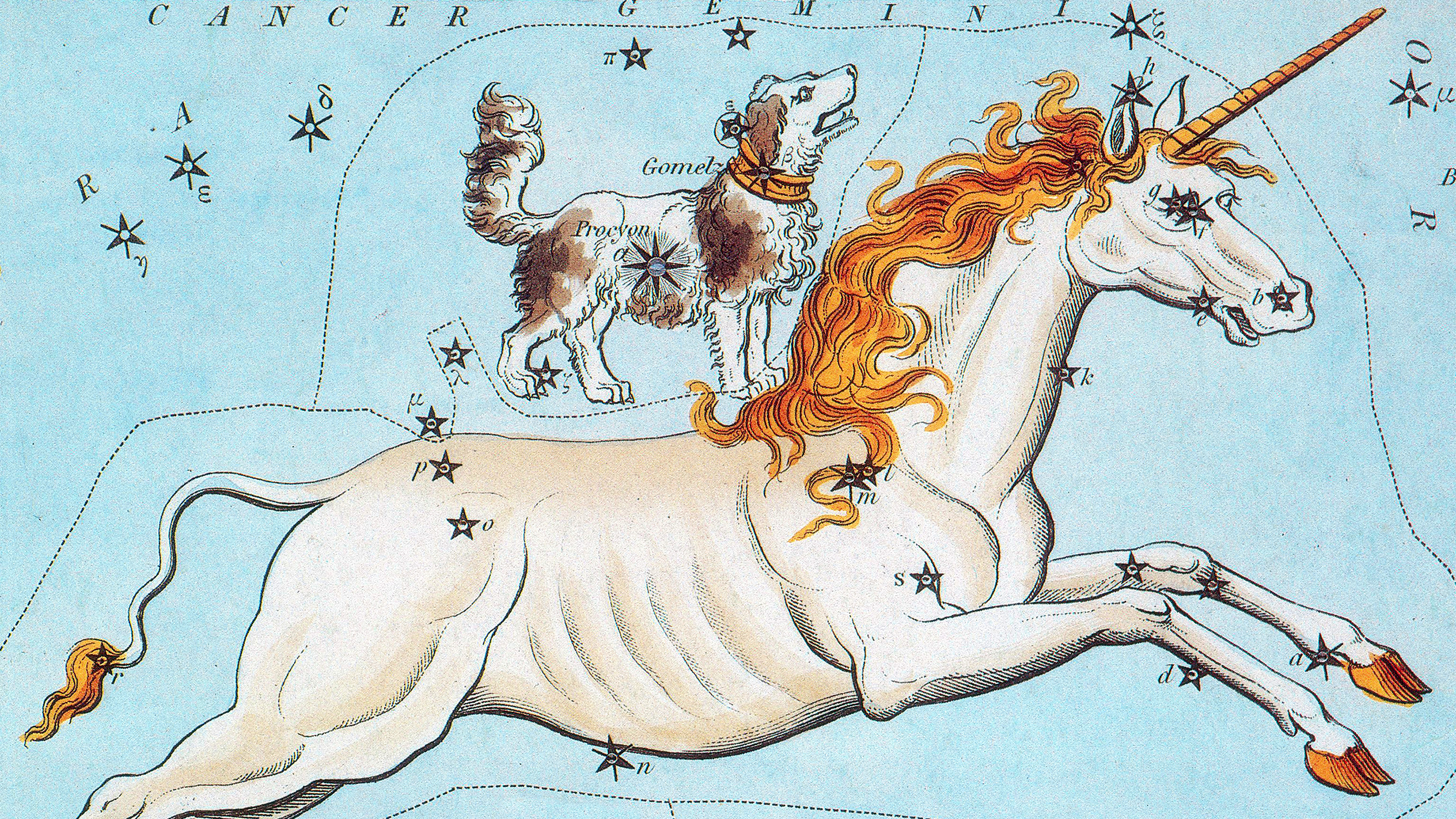 Historical star chart of the constellation Monoceros.