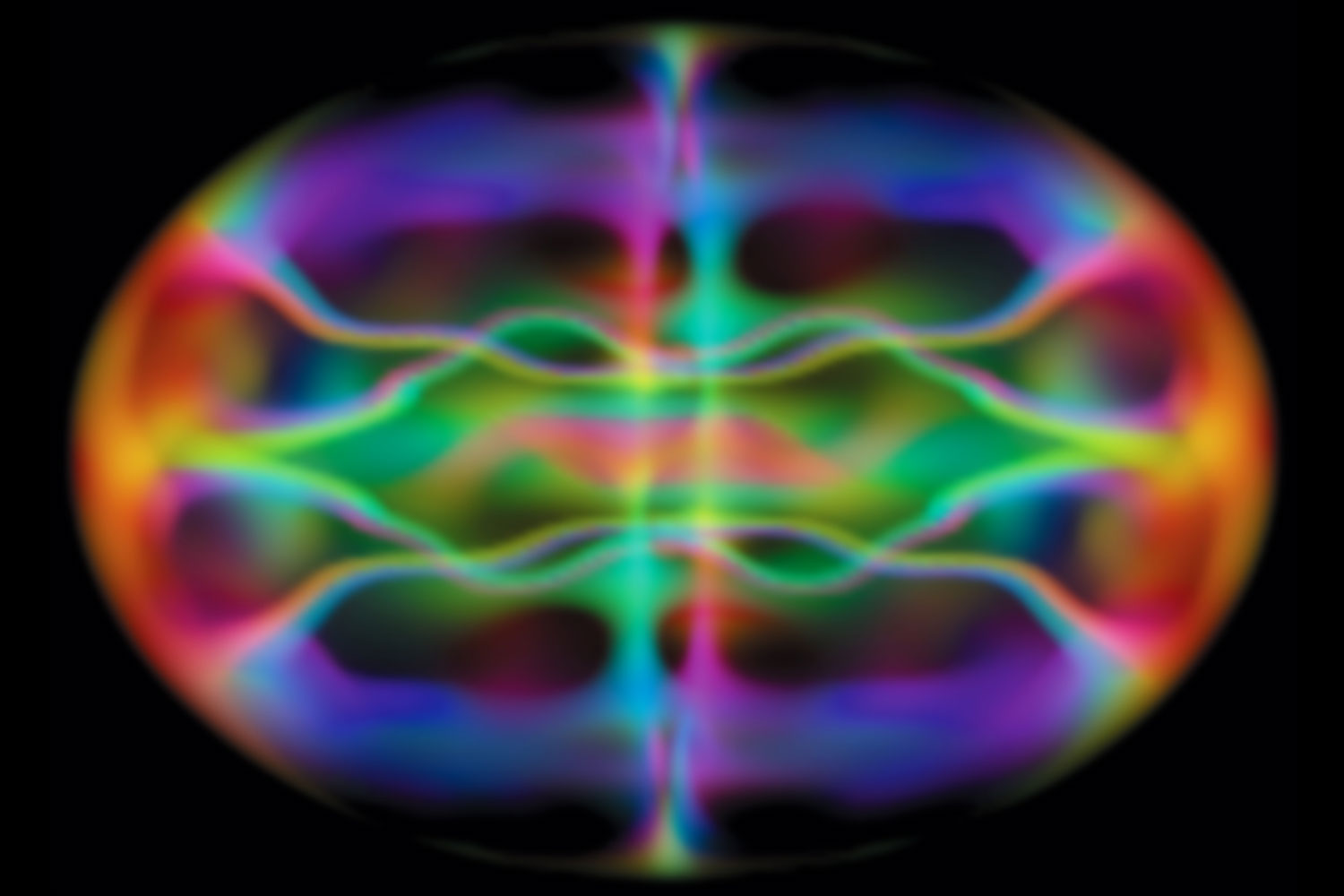 A colorful computer model of a Bose-Einstein condensate against a black background