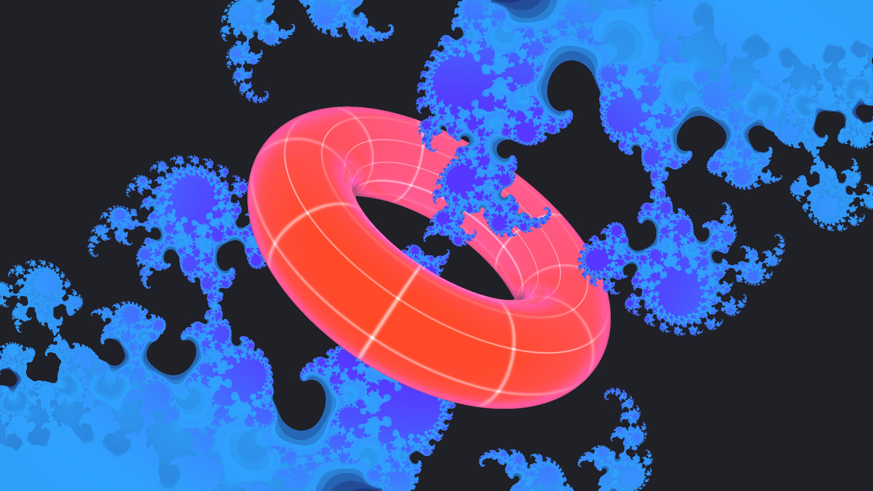 An illustration of a doughnut-shaped elliptic curve intertwined with the Julia set.