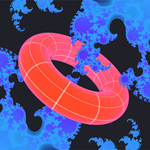 An illustration of a doughnut-shaped elliptic curve intertwined with the Julia set.