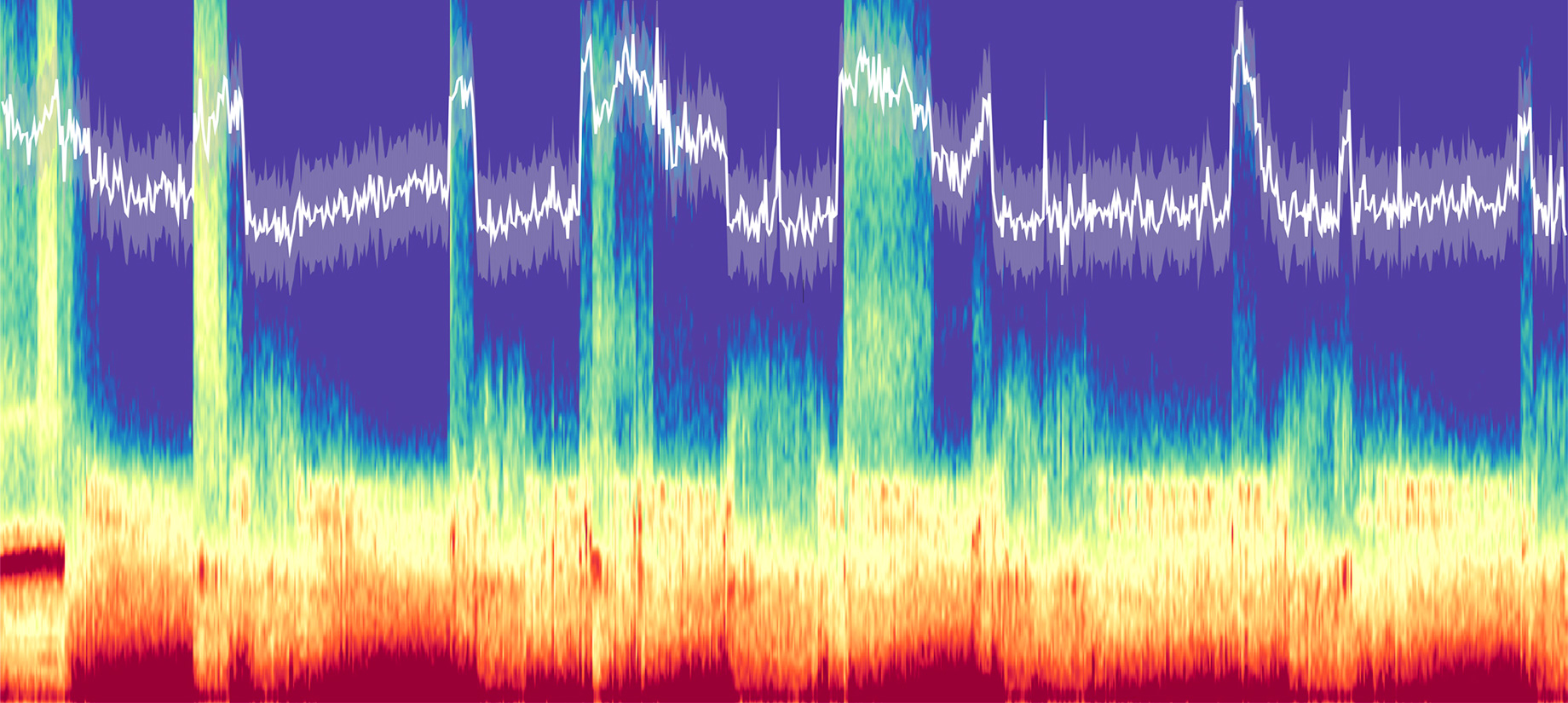 Spectrogram of brain activity collected over a full night of sleep.