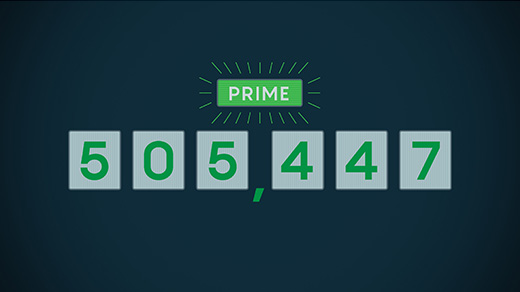 A graphic showing that changing any of the digits of 505, 447 turns it into a composite number